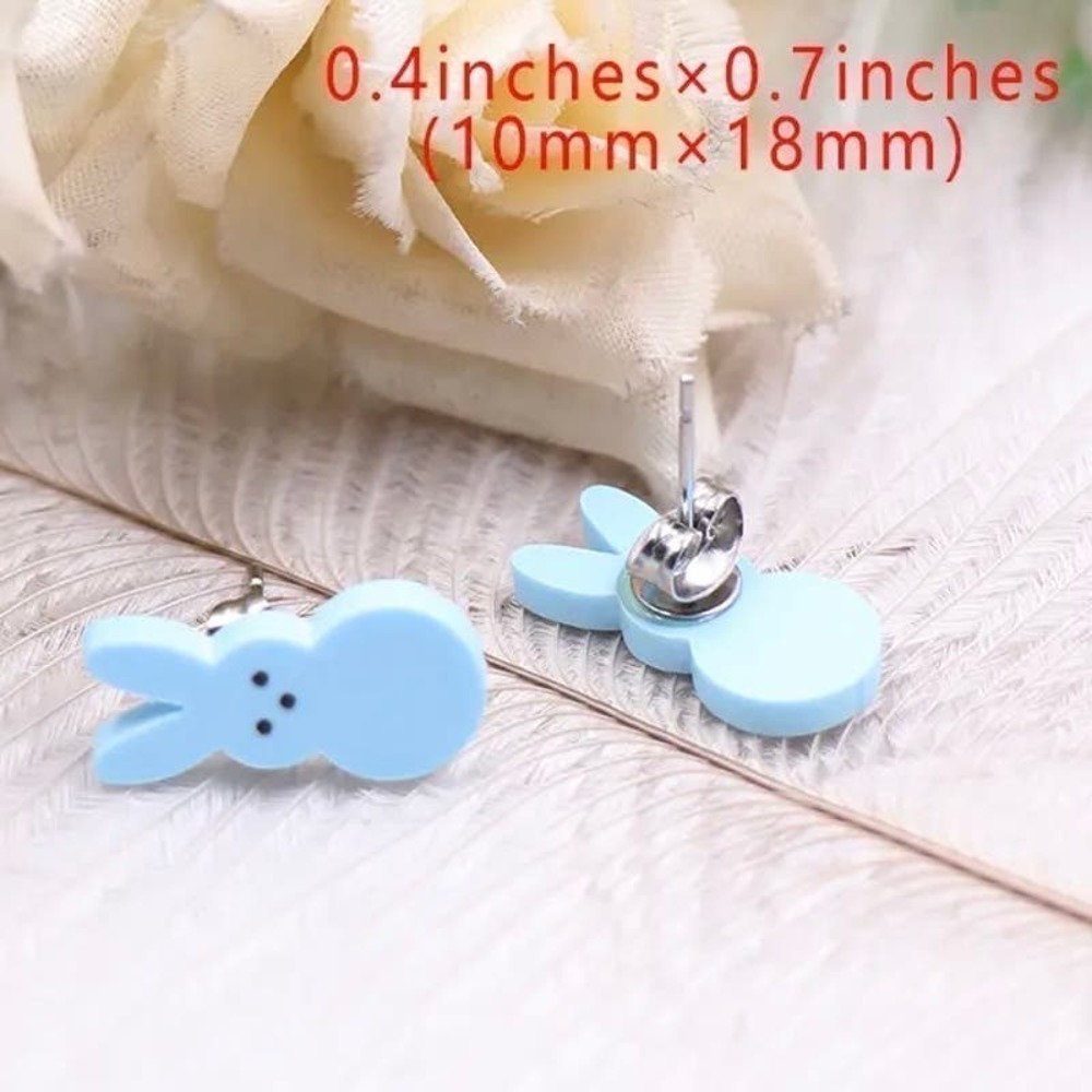 Blue Peeps Easter Bunny Rabbit Stud Earring Pair - Picture 2 of 7